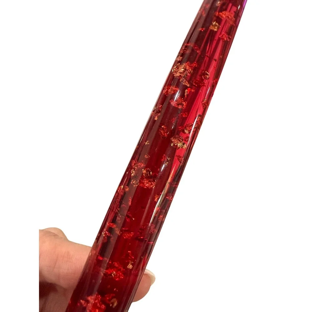 Vintage Red Lucite Taper Candle Christmas MCM Decoration Glitter Foil Acrylic 8